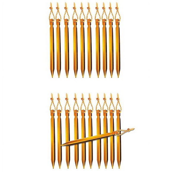 KAKOWELY Aluminium peg 10pcs 18CM Aluminum V-shape Awning Tent Peg with String Snow Peg Sand Peg for Pitching Tent (Gold)7.09"X0.39"X0.39"