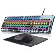 thumbnail image 1 of Typewriter Style Mechanical Gaming Keyboard Blue Switch, Rainbow LED Backlit Wired Computer Keyboards Mouse and Pad Combo, Metal Panel Retro Punk Rou, 1 of 7