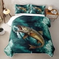 thumbnail image 2 of Erosebridal Teal Rustic Pike Fish Twin Quilt Set for Boys Men, Farmhouse Ocean Wave Twin Coverlet Set, 2pcs, 2 of 7