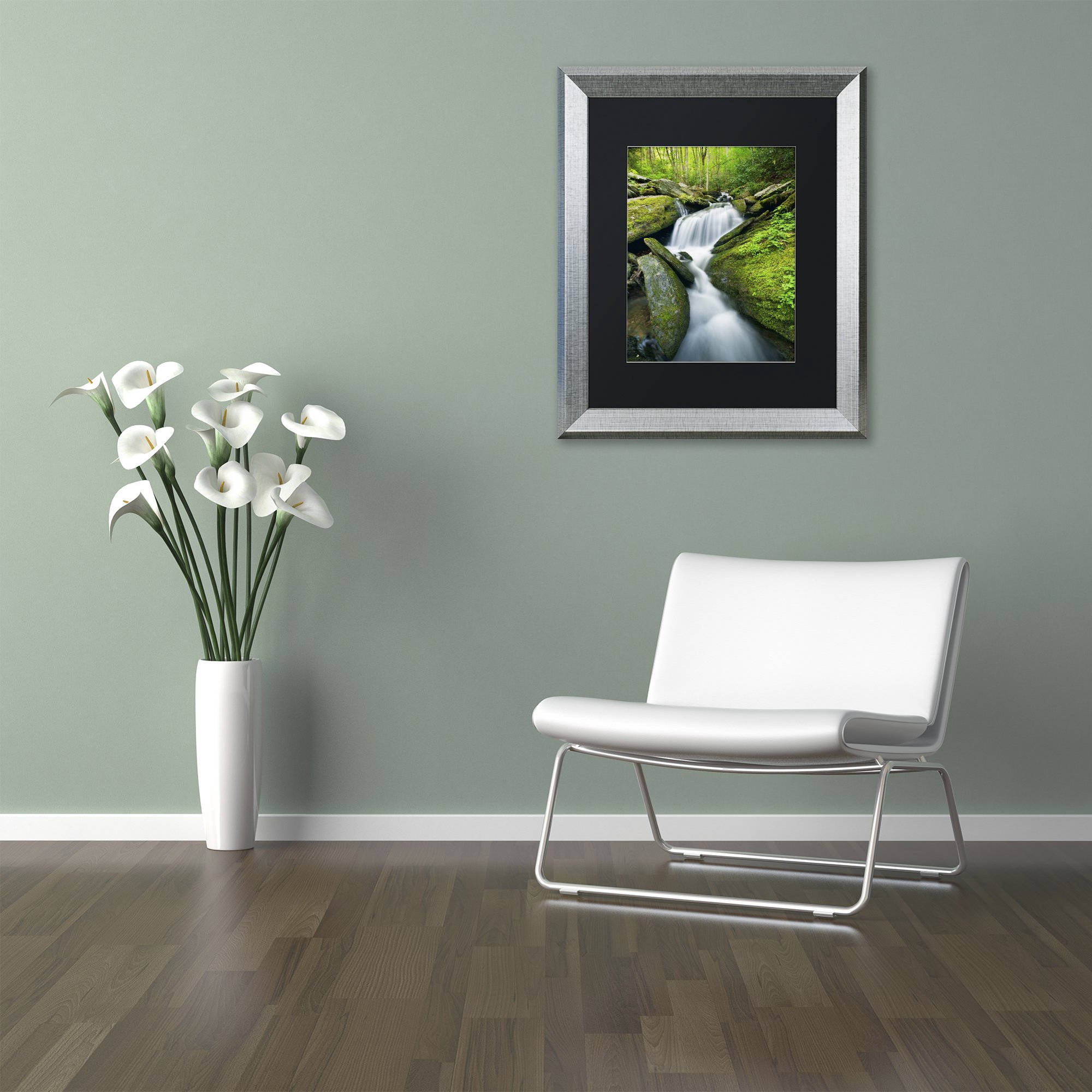 Trademark Fine Art 'Cascade Mossy Rocks' Canvas Art by Michael Blanchette Photography, Black Matte, Silver Frame