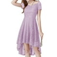 thumbnail image 3 of Jdlsppl Women's Short Sleeve Cocktail Dresses Ladies Lace Overlay Off the Shoulder Sweetheart Neck Evening Gown Homecoming Party Dress Wedding Guest High Low Skater Dress Purple X-Large, 3 of 5