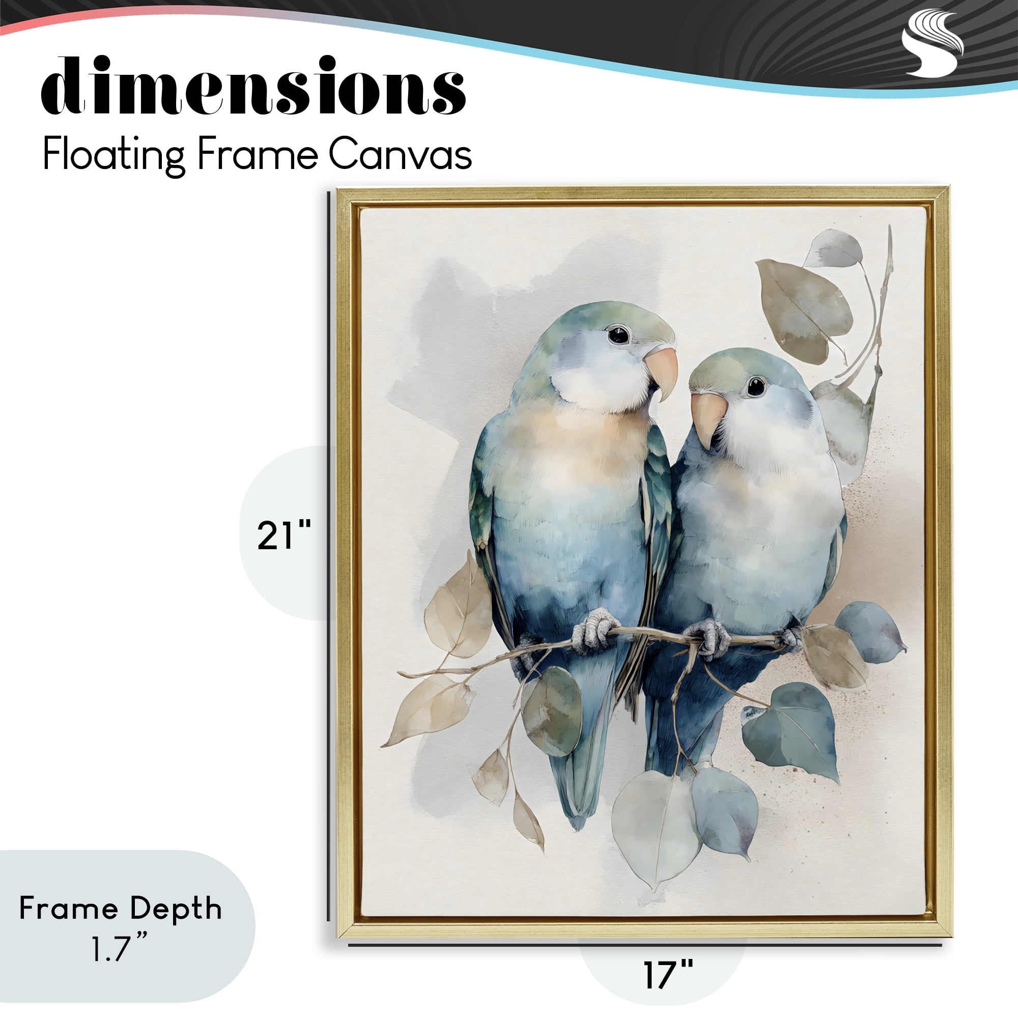 Stupell Industries Blue Bird Lovers Gold Framed Floater Canvas Wall Art, design by Franklyn Gregory