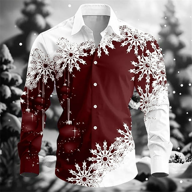 Ceisia Men's Spring Gift & Winter Fashionable Print Color Contrast Casual Long-Sleeve Turndown Collar Shirt - Loose Large Size T op