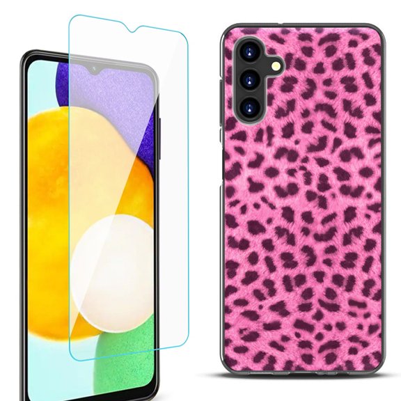 Slim-Fit Protective Fashion Phone Case (Black) for Samsung Galaxy A13 5G, with Tempered Glass Screen Protector, by OneToughShield ® - Cheetah Pink