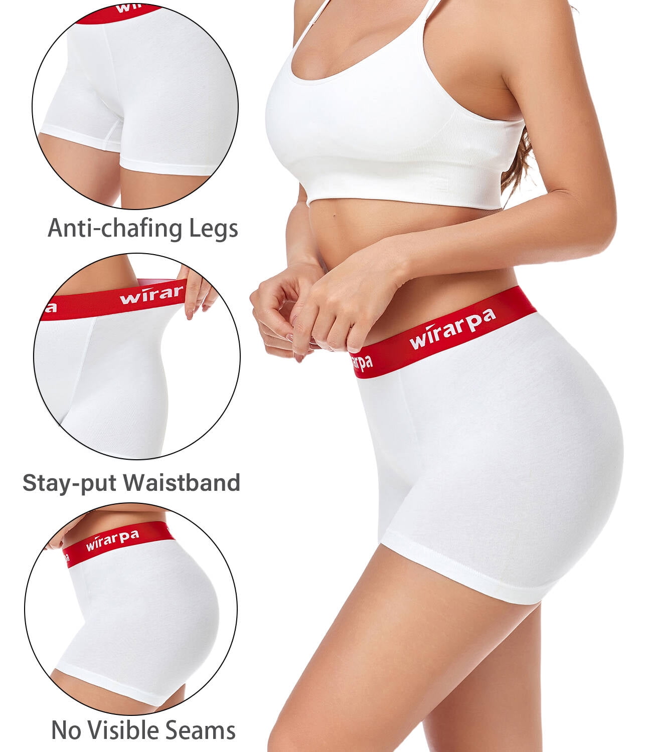 wirarpa Women's Cotton Boxer Briefs Underwear Anti Chafe Boy Shorts 3 Inseam  4 Pack White Small 