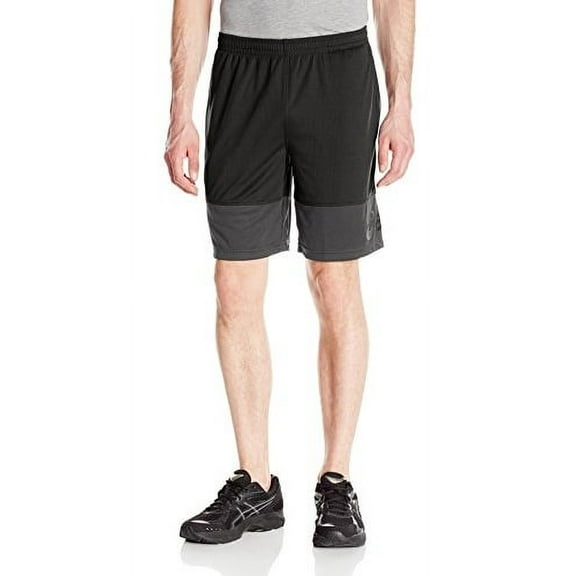 ASICS Men's Tiebreaker Training Short MS0843CW (Black/Dark Grey/Neon Lime/Large)