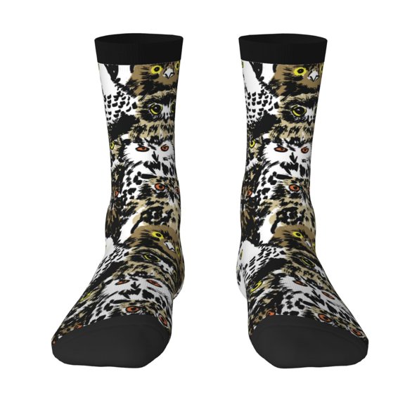 Uemuo Ink Graffiti Owl Pattern Women's Crew Socks, Soft Durable Breathable Moisture-Wicking with Odor Control Cotton socks