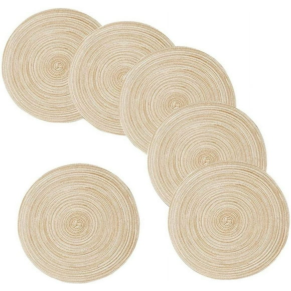 Fatty Farmer Juego de 6 manteles individuales redondos de algodón con aislamiento térmico para mesa de comedor, de color marrón, de 14 pulgadas, lavables