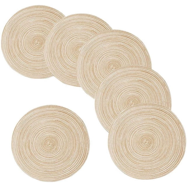 Fatty Farmer Juego de 6 manteles individuales redondos de algodón con aislamiento térmico para mesa de comedor, de color marrón, de 14 pulgadas, lavables