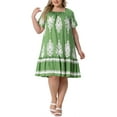 thumbnail image 2 of Agnes Orinda Women's Plus Size Boho Dresses Pleated Crew Neck Short Sleeve Flared Flowy Summer Casual Midi Sundress 2X Green, 2 of 6
