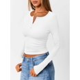 thumbnail image 5 of Women'S Long Sleeve Shirts Henley Casual Fall Outfits Fitted Tops Ribbed Fashion Basic Tees White S, 5 of 8