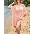 thumbnail image 2 of DAKIMOE Womens Swimsuit Cover Up Summer Casual Crochet Hollow Out Coverup Short Sleeve Bathing Suit Bikini Swimwear Beach Dress, Pink, 2 of 5