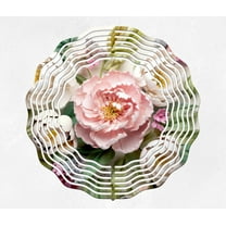 10 Inch Pink & White Peony Flowers Hanging Wind Spinner Yard Decor Aluminum Sublimated Garden Art Indoor Outdoor 3D Kinetic …