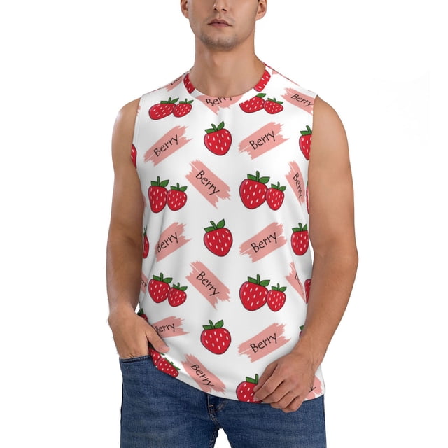 Fotbe Strawberry Men's Camiseta sin Mangas Estampada para Hombres, Playera Casual para Gimnasio, Entrenamiento, Playa-Large