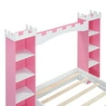 thumbnail image 4 of Kumix Castle-Shaped Wooden Bed with Storage Shelf, Dreamy Twin Size Platform Bed for Boys/Girls Bedroom, Platfrom Bed Frame Space-Saving, White+Pink, 4 of 7