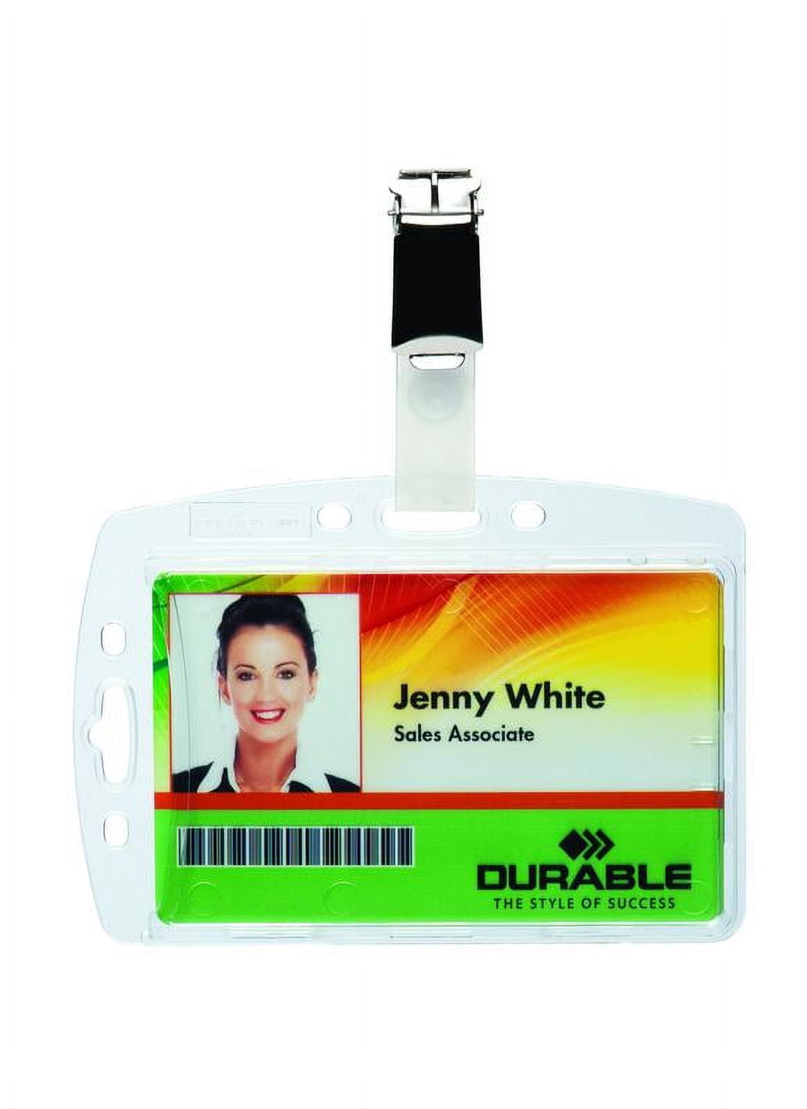 DURABLE Shell-Style ID Badge Holder with Strap Clip, Horizontal Or Vertical Orientation, 2-3/4" x 4", Clear, Pack of 25 (800519)