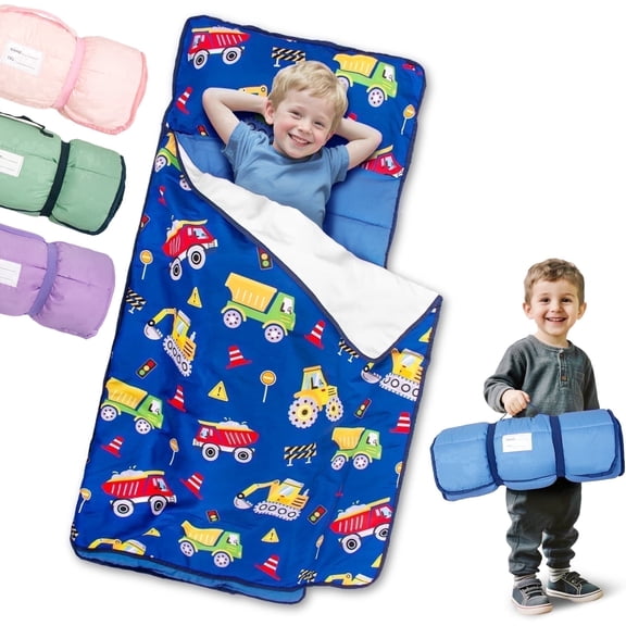 Primlect Toddler Nap Mat, 51" x 22", Lightweight Sleeping Bag with Removable Pillow, for Warm Sleepers, Blue