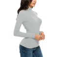 thumbnail image 6 of Kcodviy Women Solid Long Sleeve Turtleneck Blouse Tops Slim Fit Stretchy Layer Tee Shirts Thermal Tops For Men Tall Thermal Top Women Neck Thermal Women Top V Neck Thermal Pajama Top, 6 of 7