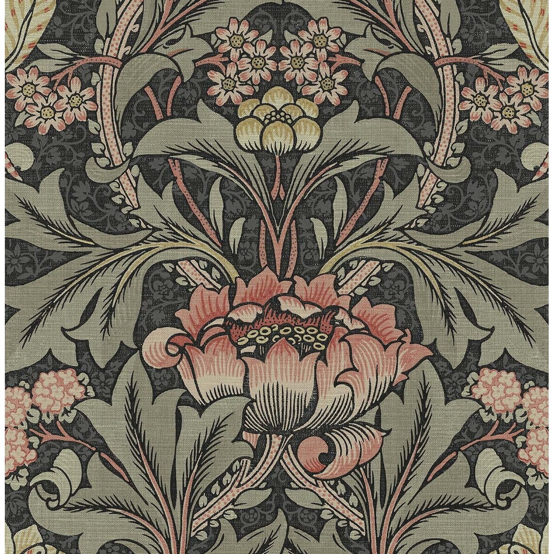 Seabrook Designs Red Clay & Lichen Acanthus Floral Prepasted Wallpaper