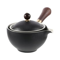 FOXNOVO Black Ceramic Teapot with Side Handle Rotating Tea Kettle for Home Use