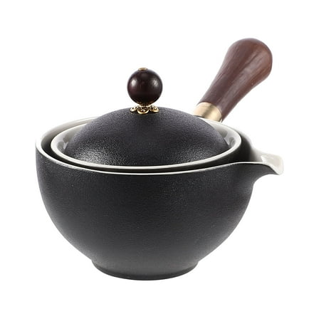FOXNOVO Black Ceramic Teapot with Side Handle Rotating Tea Kettle for Home Use