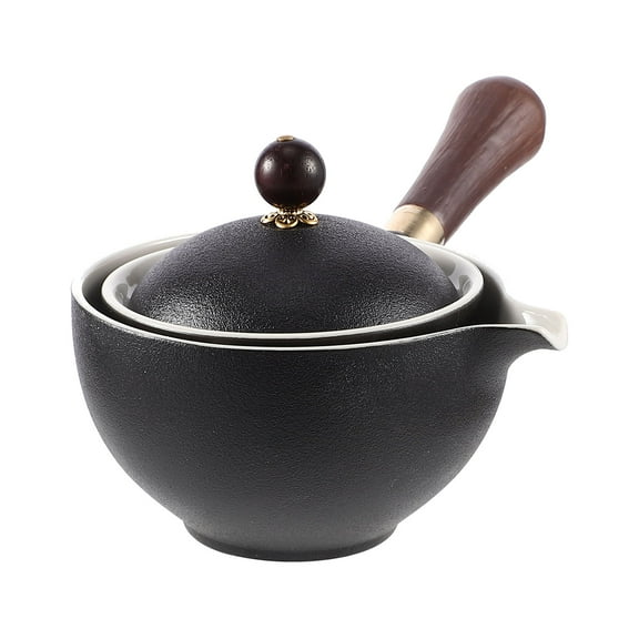 FOXNOVO Black Ceramic Teapot with Side Handle Rotating Tea Kettle for Home Use