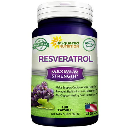 aSquared Nutrition 100% Pure Resveratrol - 1000mg Per Serving Max Strength (180 Capsules) Trans Resveratrol Supplement Extract, Natural Trans-Resveratrol Pills for Heart Health & Weight