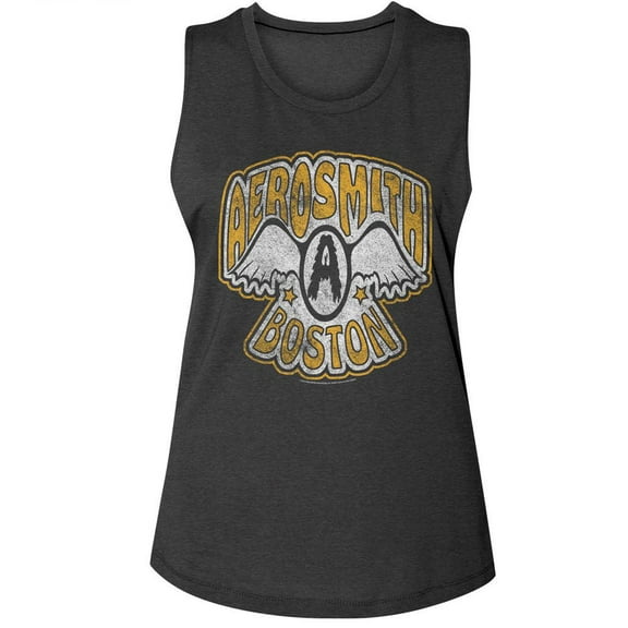 Aerosmith Vtg Logo Boston Charcoal Women's Muscle Tank Top L