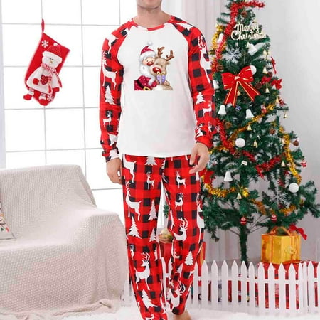 

Blueek Parent-Child Warm Christmas Set Printed Home Wear Pajamas Two-Piece Dad Set