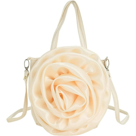 Kukuzhu Evening Bag Women Formal Satin Rose Handbag Floral Clutch Purse Flower Petal Wedding Prom Party Bride Bag with Handle