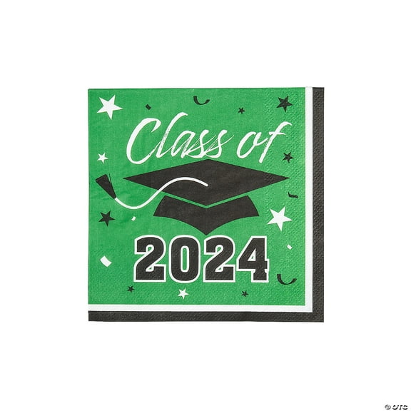 Fun Express Bulk 50 Piece Class of 2024 Green Graduation Party Paper Luncheon Napkins