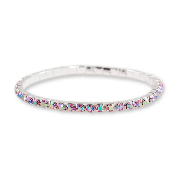 #11950 Single Row Stretch Rhinestone Bracelet - Rose AB Crystal Silver