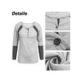 thumbnail image 4 of Gvmfive Juniors' Solid Long Sleeve Striped Pattern Stitching Round Neck Buttons Casual Tops, 4 of 5