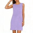thumbnail image 3 of TaTaai Women's Sleeveless Slip Dress Solid Color Round Neck Casual Side Slit Pullover Dress Lightweight Stretchy Polyester Blend Gift, 3 of 6