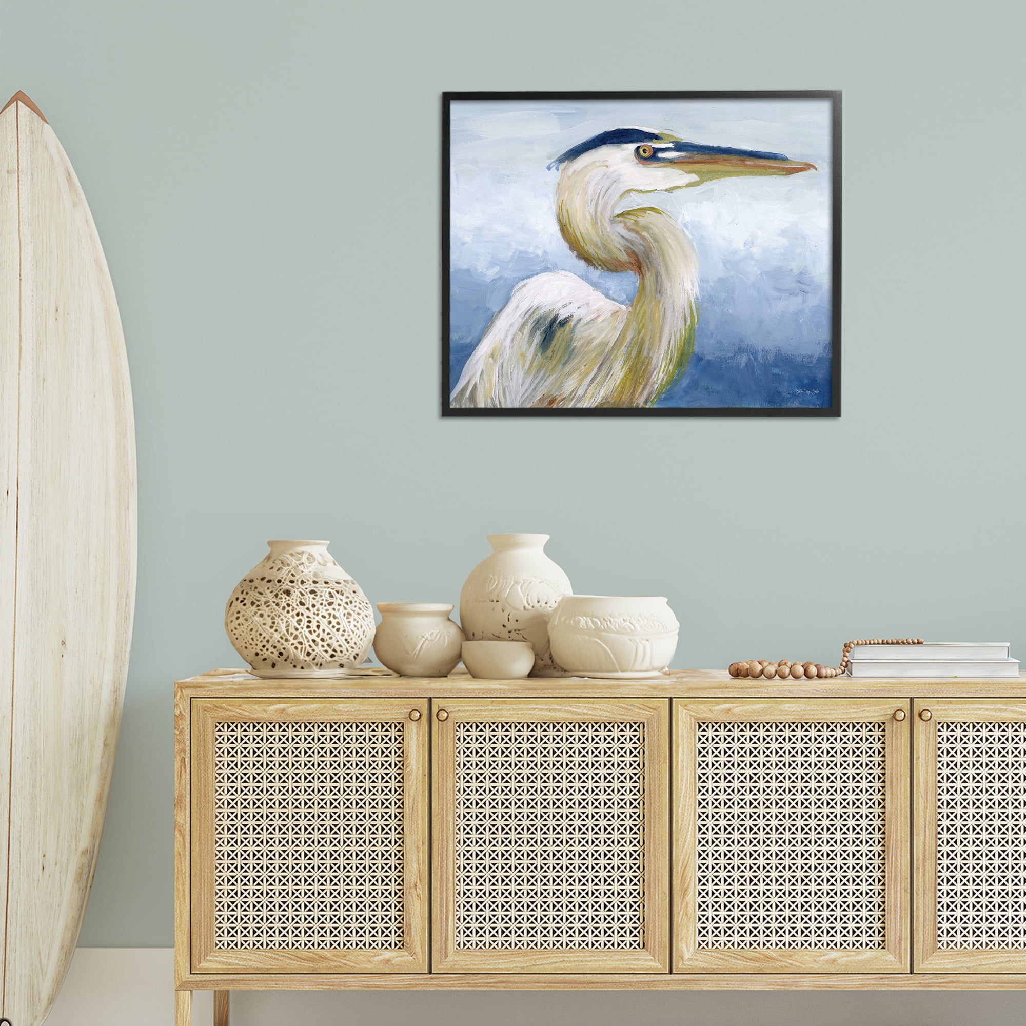 Stupell Industries Heron & Blue Gradient Animals & Insects Painting Black Framed Art Print Wall Art, 30 x 24