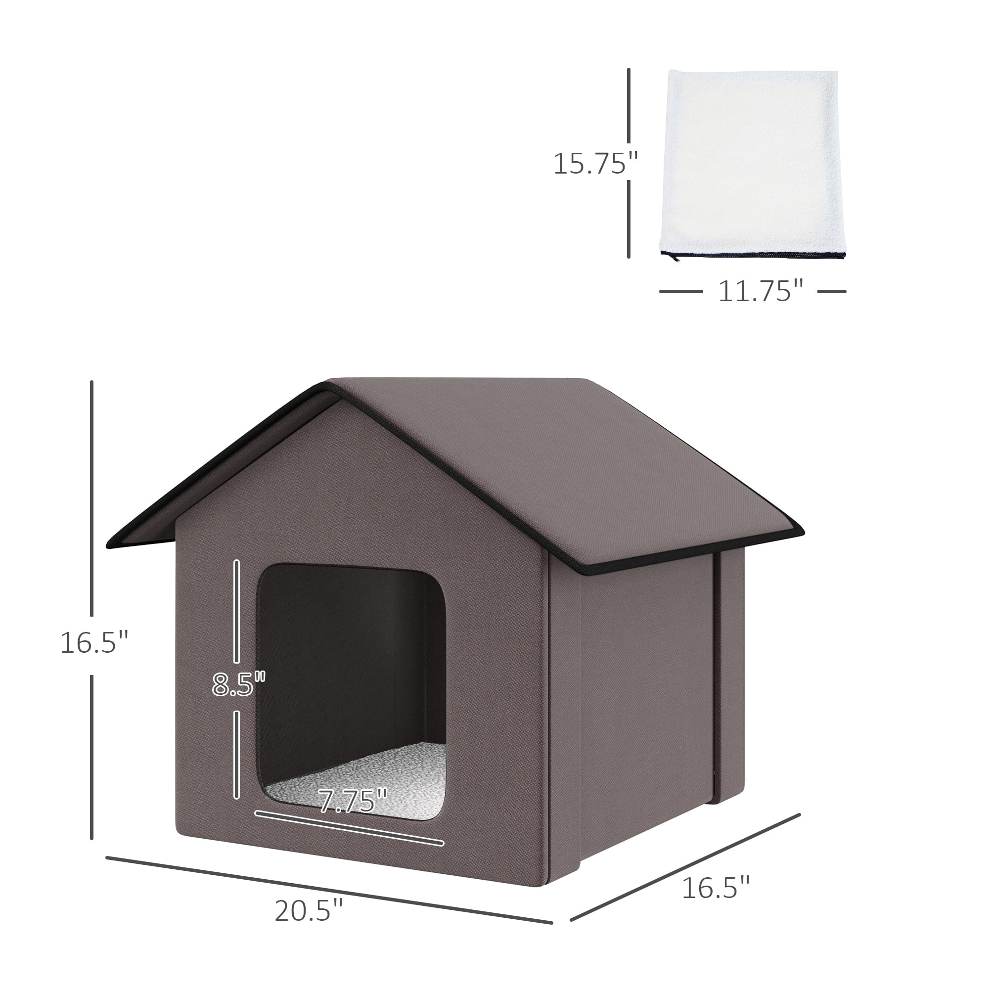 Pawhut Outdoor Heated Cat House, Brown , 21-in