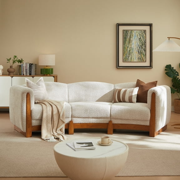 Christopher Knight Home 106.5" Curved Boucle Sofa, 3 Seats Modern Couch with Solid Wood Frame, Sesame