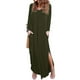 thumbnail image 2 of Vestido de manga larga con abertura lateral, cuello en V, bolsillo, dobladillo irregular, vestido largo de color puro para mujer OD Green XL, 2 of 6