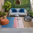 thumbnail image 2 of Blue Pink Brown Ombre Outdoor Rug for Patio/Deck/Porch, Non-Slip Large Area Rug 6 x 9 Ft, Vintage Farmhouse Wooden Indoor Outdoor Rugs Washable Area Rugs, Reversible Camping Rug Carpet Runner, 2 of 8