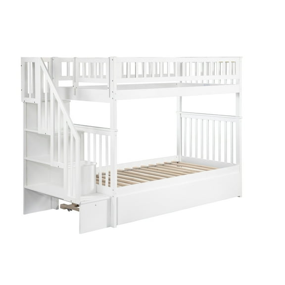 AFI Woodland Staircase Bunk with Turbo Charger and Urban Trundle-Color:White,Size:Twin over Twin