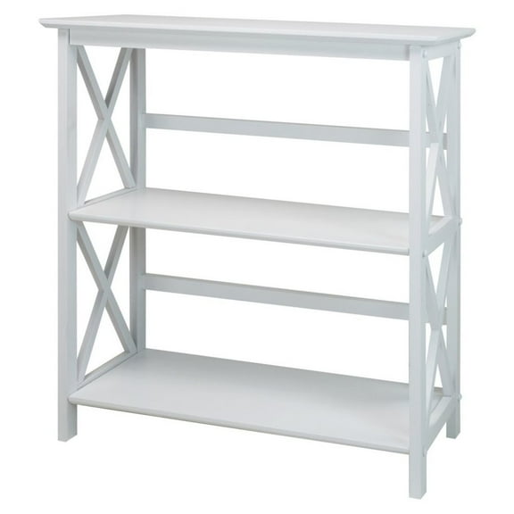 FurniFact White 3 Tier Bookshelf with Solid Wood Frame and X-Design Style