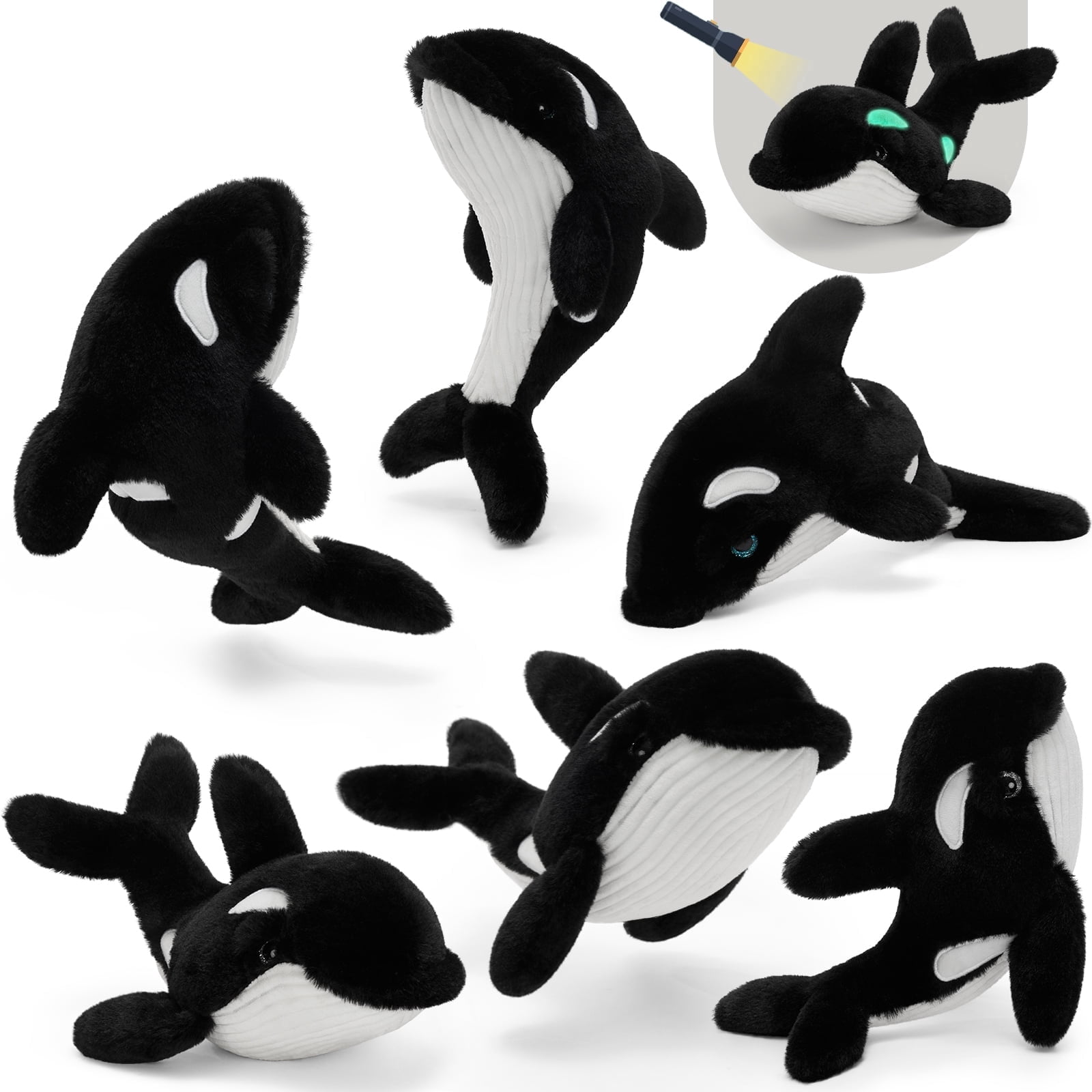MorisMos Orca Stuffed Animal Bulk Glow in The Dark, 6 Pcs Killer Whale Plush Toy