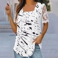 thumbnail image 2 of LYXSSBYX Womens T Shirts Graphic Tees Trendy Women's Fall and Summer Sexy Short Sleeved Neck Printed Color Lace Patchwork Fold T-Shirt Top Blouse, 2 of 5