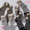 thumbnail image 2 of Milue Korean Women Girl Cotton Crew Socks Cute 3D Stuffed Bear for Head for Doll Striped Print Casual Student Harajuku Kawaii Mid Tube Anklet Hosiery, 2 of 10