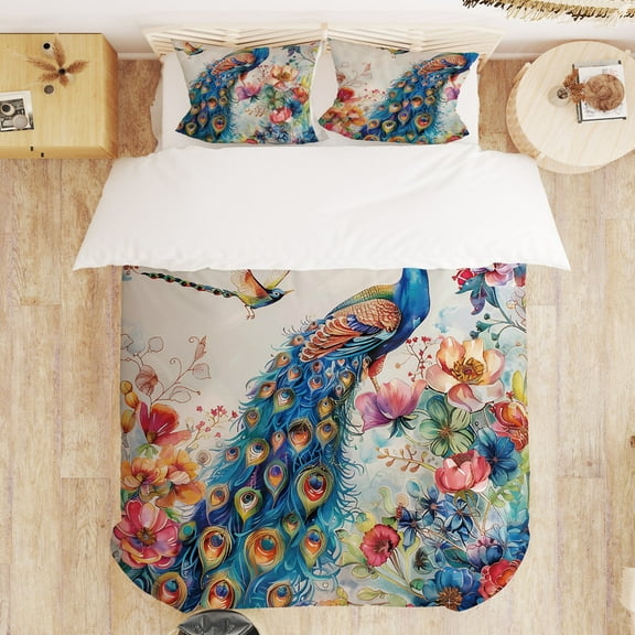 Modern Minimalist Bedding Set, Peacock Print Unisex Bedding Set with 1 Duvet Cover and 2 Pillowcases