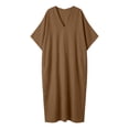 thumbnail image 6 of Iyufng Loungewear Maxi Dresses for Women V-Neck Solid Color Mid Sleeve Button Down Dress and Pockets, 6 of 6