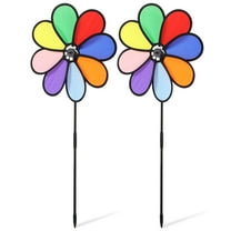 TOYANDONA 2Pcs Colorful Fabric Windmill Set 12 Inch Rainbow Pinwheels for Garden Yard Outdoor Decoration and Kids Play