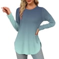 thumbnail image 2 of Long Sleeve T Shirt Tops For Women Round Neck Casual Loose Fitting Summer Fall Comfy Tie-Dye Color Block Gradient T-Shirt Blouse Tops,Army Green,S, 2 of 5