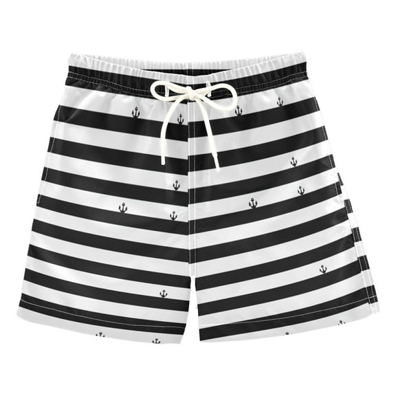 Black and White Stripes Boys' Swim Trunks Beach Pool Shorts Quick Dry Soft Fabric Classic Fit