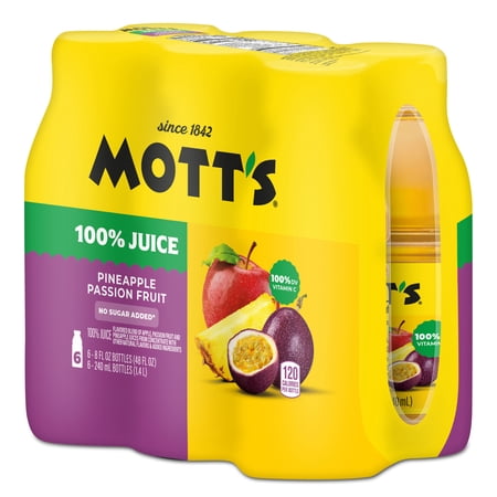 MOTT’S 100% PINEAPPLE PASSION FRUIT JUICE BLEND, 8 FL OZ, 6 COUNT BOTTLES